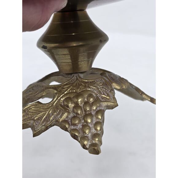 Vintage Brass Pillar Candle Holder Grape Vine 4”H 6.5”W Cottage Retro - Picture 3 of 11